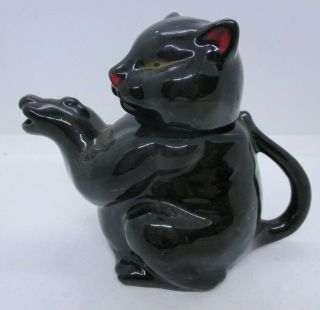 Black Ceramic Cat Tea Pot Small Vintage