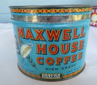 Vintage Maxwell House Coffee 1 Lb Keywind Tin Can Right Lid General Foods