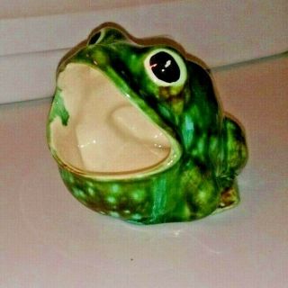 Vintage Ceramic Frog Sponge Holder Pad Scrubber Sink Green Blue Open Mouth Glaze