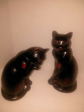 Vintage Pair Fitz & Floyd Black Cat Hand Painted Ceramic Vernissage Japan 1960 