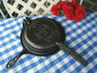 Griswold American Slant No.  8 Cast Iron Waffle Iron And Low Base