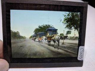 Colored Glass Magic Lantern Slide Cwn Chinese China Carrying People Taxi Haul