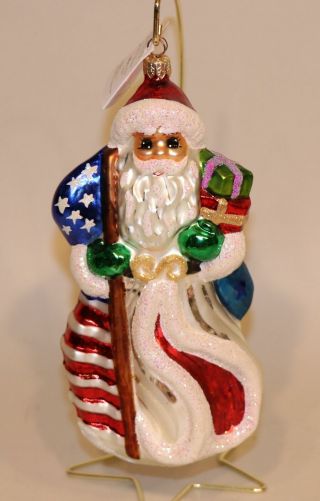 1998 Radko Glass Christmas Ornament Stars & Stripes Santa Claus 98 - 109 - 0 Flag