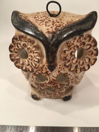 Vintage Owl Mid Century Hanging Ceramic Votive/candle Holder Japanese Stoneware