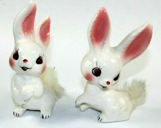 2 Norcrest Big Ears Bunny Rabbit Figurine A - 320 Japan Rosy Cheeks Vintage 5.  25 "