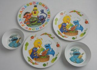 5 Pc Vintage Muppets Sesame Street Plates Bowls Kids Melamine Dishes Cookie 1977