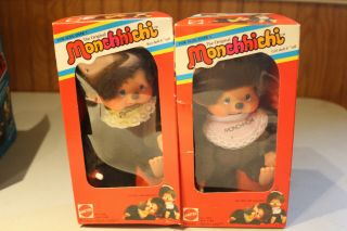 Monchhichi Vintage Mattel 1980 Girl And Boy Doll 8” Nrfb