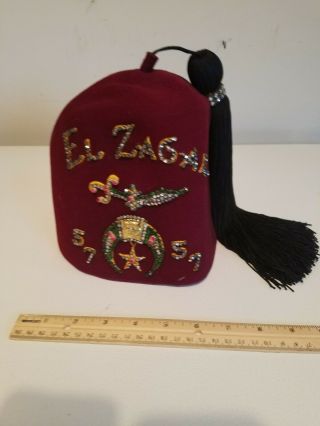 Vintage Masonic Shriners Fez Hat Jeweled El Zagal 1957 Old Collectable