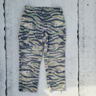 Vintage 80s Vietnam War Tiger Stripe Camouflage Fatigue Pants Camo Field Sz L
