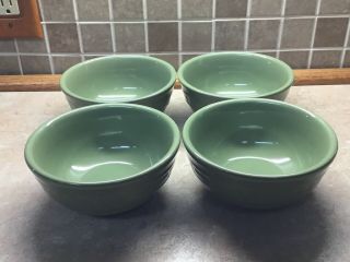 Longaberger Pottery Set Of 4 6” Bowls Sage Green Cond.