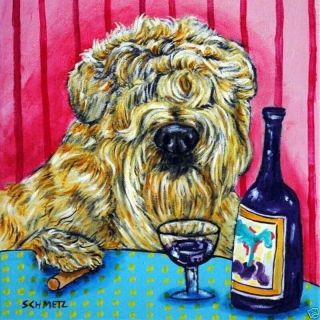 Soft Coated Wheaten Terrier Wine Bar Dog Art Tile Coaster Gifts