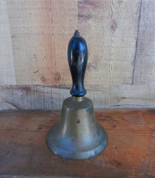 Antique Brass Hand Held School Bell With Wooden Handle Circa 1800 