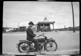 Vtg c.  1930 Orig PHOTO Film NEGATIVE Pre - War INDIAN (?) Scout Twin MOTORCYCLE 2 2