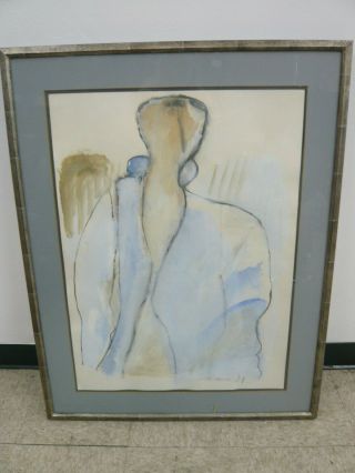 Large Abstract Watercolor Painting Portrait Of A Woman Signed And Dated 1987