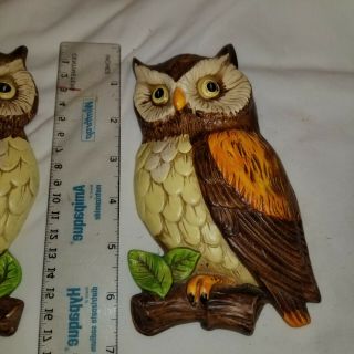 Vintage Pair Owl Wall Hanging Art Plaques Ceramic Hand Painted Made in Japan 2