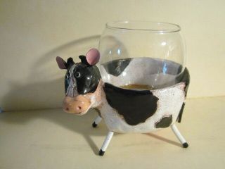 Vintage Cow Shaped Holder With Small Glass Bowl By Ganz Novelty Decor