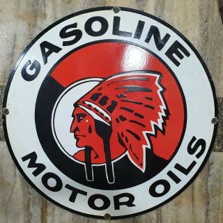 Gasoline Motor Oil 29 Inches Round Vintage Enamel Sign