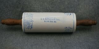 E.  R.  Buffington And Sons,  Rising Sun,  Md - Blue Decorated Stoneware Rolling Pin