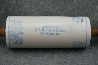 E.  R.  Buffington and Sons,  RISING SUN,  MD - Blue Decorated Stoneware ROLLING PIN 2