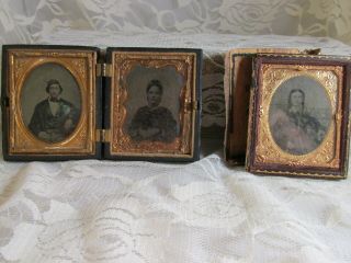 Antique Daguerreotypes - Couple In Complete Case,  One Lady In 1/2 Case,  Very Old