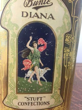 Antique Bunte Brothers Fine Confections 5 Lb Candy Tin Diana Stuft W/ Borzoi Dog