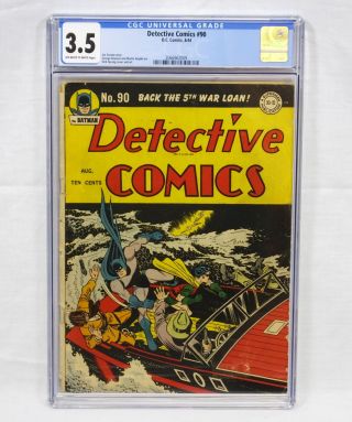 Dc Detective Comics 90 Cgc 3.  5 Ow/w Pages Batman Joe Greene Sprang Roussos 1944