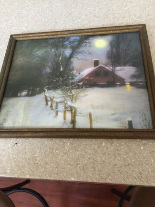 Charles Sawyer Print “ Moonrise Cottage” Snow Scene Signed And Framed