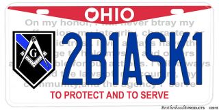 Ohio Police Sheriff Masons Aluminum Novelty License Plate - Masons 2b1ask1