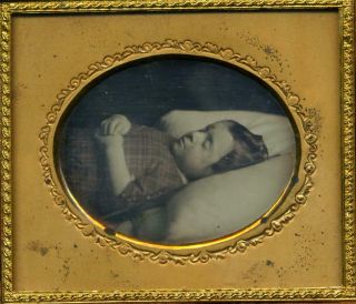 Lovely Young Child - Hand - Colored Post Mortem Daguerreotype,  C.  1850