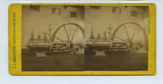 Stereoview Of Large Carels Frères Stationary Steam Engine By Schaffers Belgium