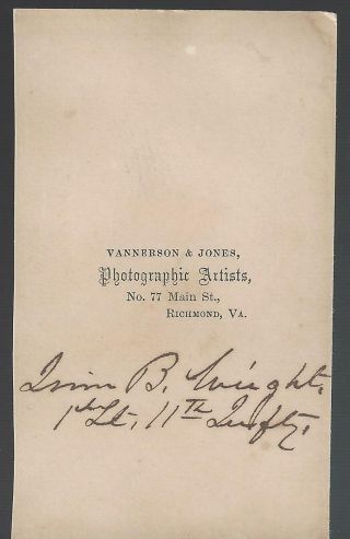 Civil War CDV of Captain Irvin B Wright,  20th Ohio & 11th US Infantry Autograph 2
