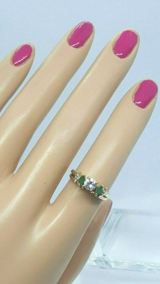 Vintage 14k Yellow Gold Solitaire Diamond Emerald Engagement Ring Set