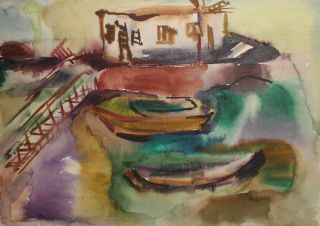 Vintage French Fauvist Landscape Watercolor Painting Signed Jean Dufy