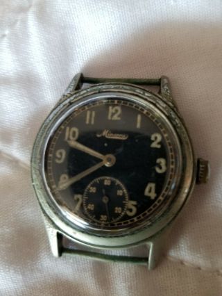 Vintage Military Minerva Germany Watch Ww2 D 546533 H Black Dial Cond.