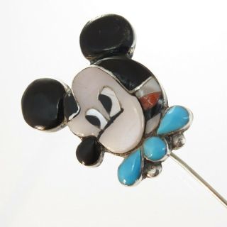 Vintage Mary Poncho Zuni Inlaid Mickey Mouse Sterling Silver Stick Pin