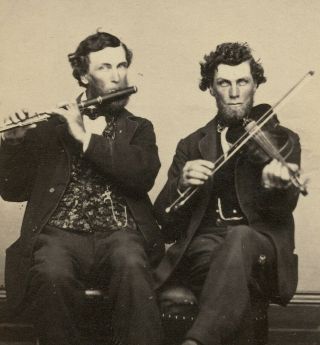 1860s Greeat Musical Cdv Two Men Play Flute & Fiddle By Wasson Salem Jersey