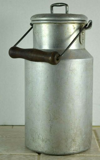 Vintage Aluminum Metal Milk Carrier Pail Bucket With Wood Handle S - 353