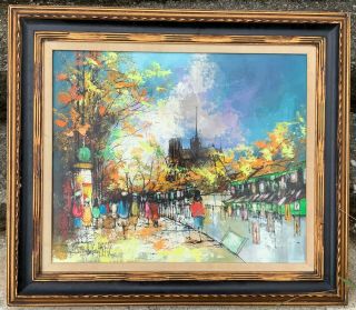 Mid Century Modern Framed & Signed Oil On Canvas Painting - Paris