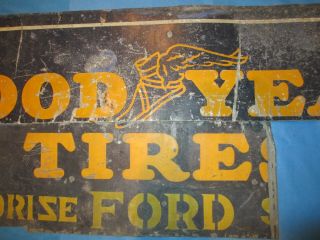Vintage Goodyear Tires Galvanized Painted Sign 6 Foot One Sided Authorized Ford