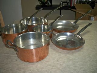 Vintage French Professional Heavy Copper Pots & Pans Fabrication Francaise) 7 Pc