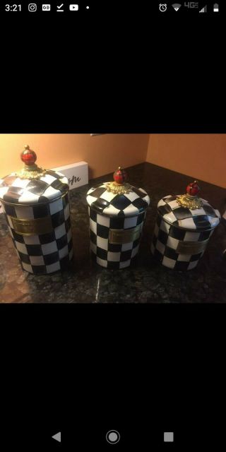 Mackenzie - Childs Courtly Check Enamel Canisters Set Of 3,  Sm.  Med & Large