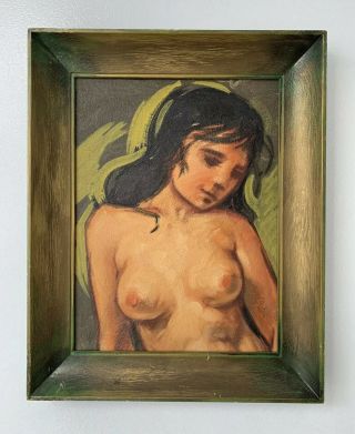 Mid Century Italian Expressionist Modernist Nude Woman Oil Painting