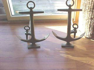 Brass & Cast Iron Rostand Anchor Fireplace Andirons Nautical Vintage Boat Adiron