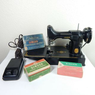 Vintage Antique Singer Model 221 Featherweight Sewing Machine,  Accessories Read