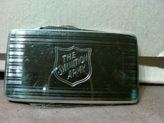 1970s Salvation Army Stainless Steel Money Clip Pocket Knife Engraved Shield Nib