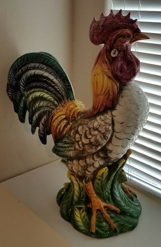 Colossal Vintage Italian Hand Painted Ceramic Rooster 34 " Made In Italy Marked