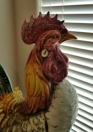 Colossal Vintage Italian Hand Painted Ceramic Rooster 34 
