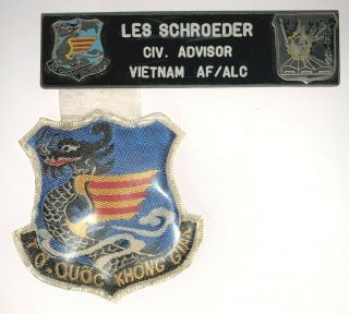 Vietnam War Arvn Air Force Pocket Hanger Patch And Us Civilian Advisor Name Tag