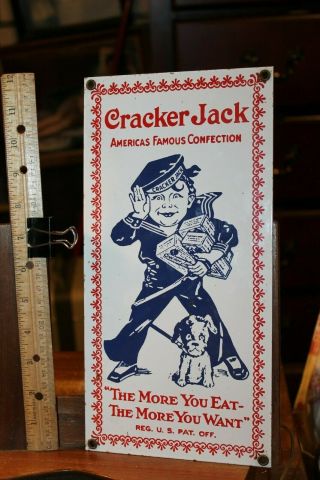 Vintage Cracker Jack Porcelain Enamel Sign 6 " X 12 "