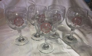Vintage Set Of 5 William Woods University Wine Glasses Fulton Mo